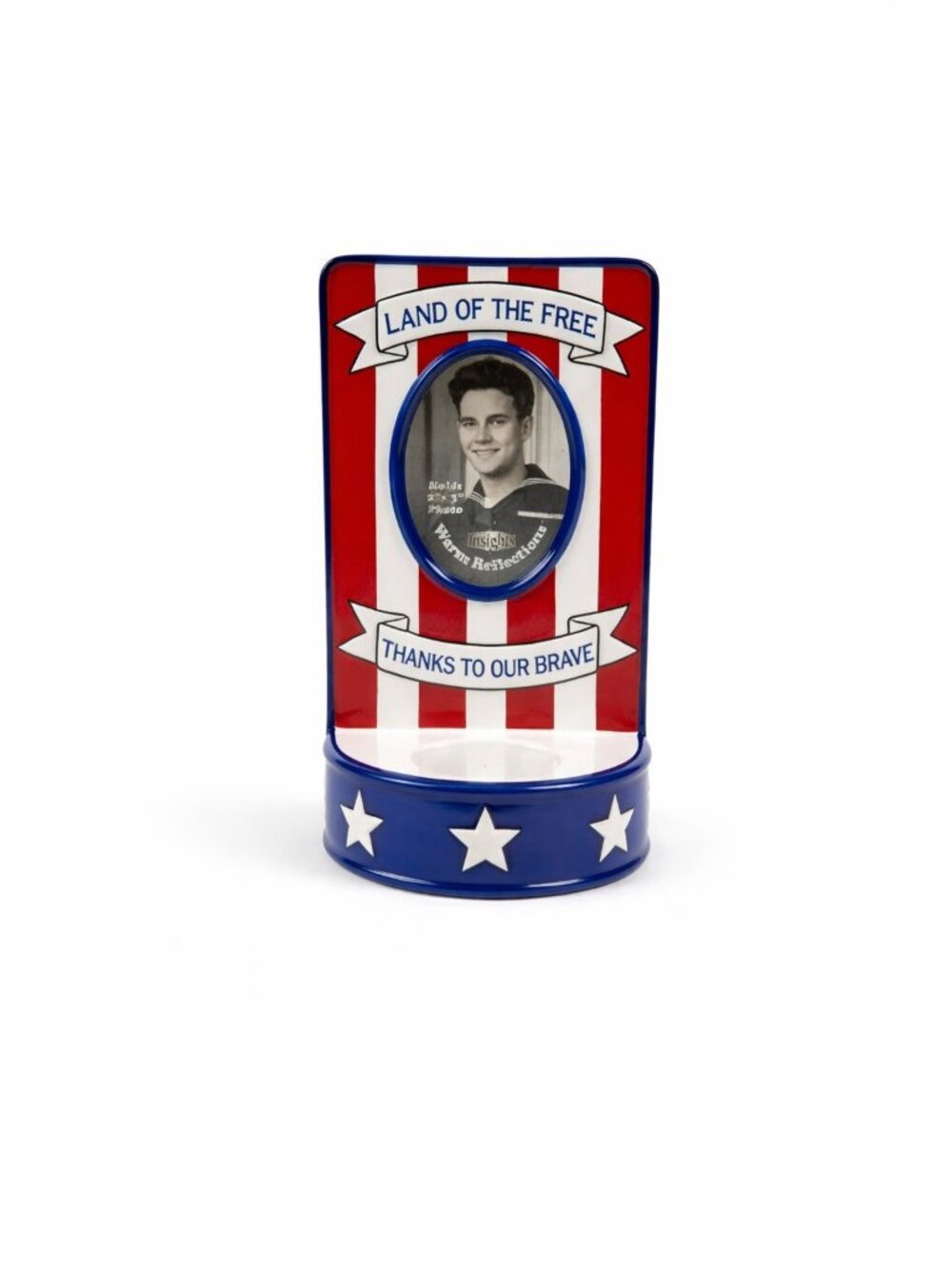 Photo Memorial Veteran Candle Holder Land of The Free Thanks to Our Brave Cerami